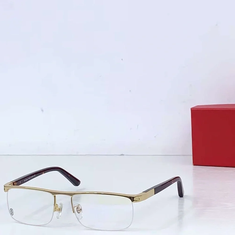 Cartier Black Semi-Rimless Eyeglasses with Subtle Red Box Accent - Picture 3 of 7